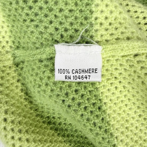 Talbots 100%Pure Cashmere Sweater Women's Sz M Green Striped Pink Trim Open Knit - Picture 12 of 14